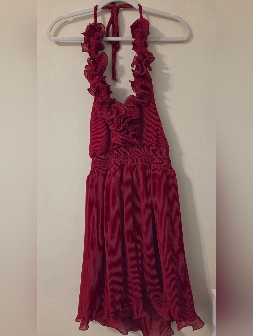 Red Dress with Ruffle Neckline